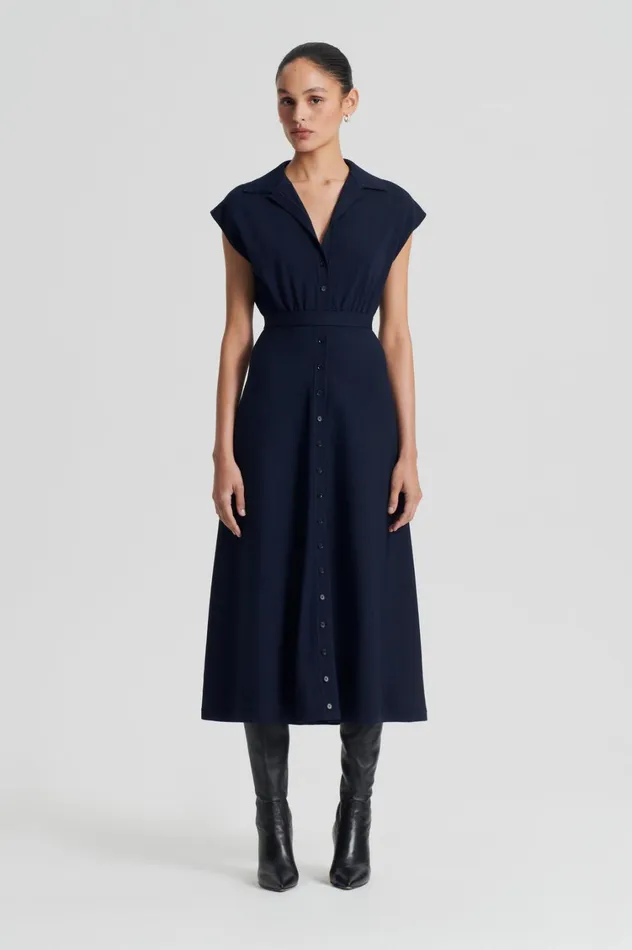 Dresses Women Scanlan Theodore CREPE KNIT SHIRT DRESS Navy