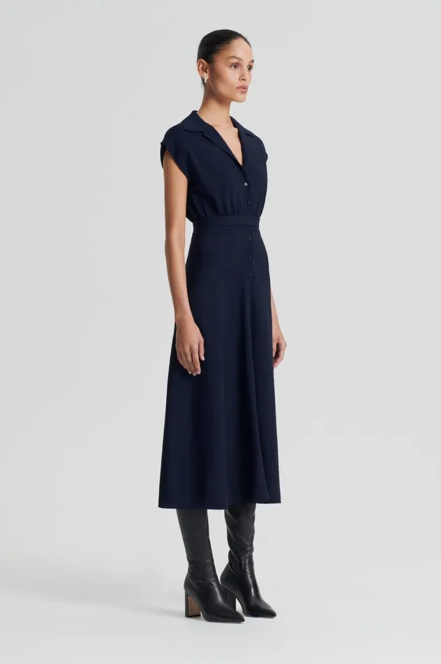 Dresses Women Scanlan Theodore CREPE KNIT SHIRT DRESS Navy
