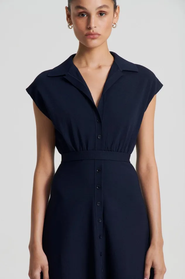 Dresses Women Scanlan Theodore CREPE KNIT SHIRT DRESS Navy