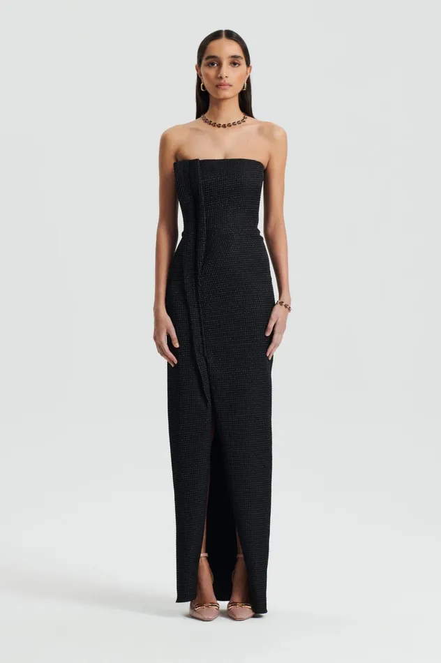 Dresses Women Scanlan Theodore TINSEL GINGHAM GOWN Black Dresses Women Scanlan Theodore TINSEL GINGHAM GOWN Black