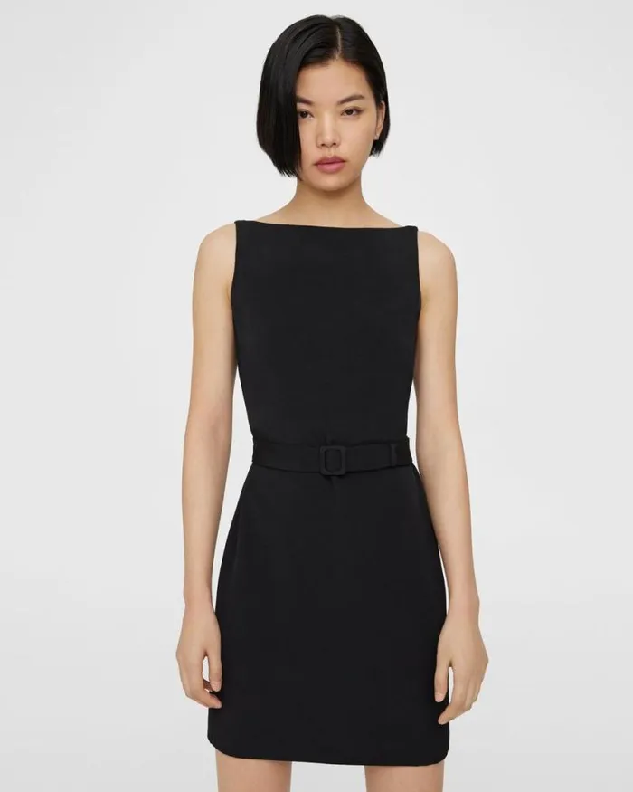 Dresses Women Theory Belted Sheath Dress In Viscose Black