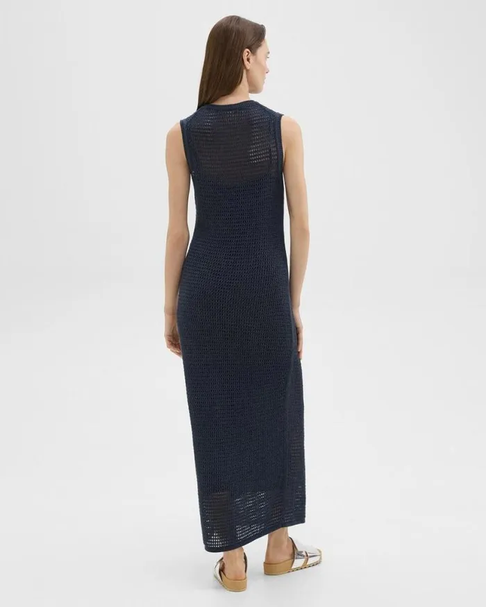 Dresses Women Theory Mesh Maxi Dress In LinenViscose Nocturne Navy