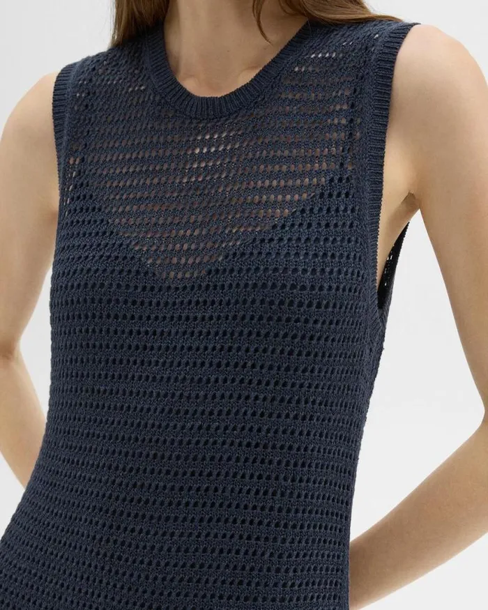 Dresses Women Theory Mesh Maxi Dress In LinenViscose Nocturne Navy