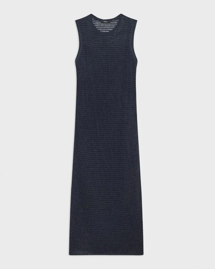 Dresses Women Theory Mesh Maxi Dress In LinenViscose Nocturne Navy