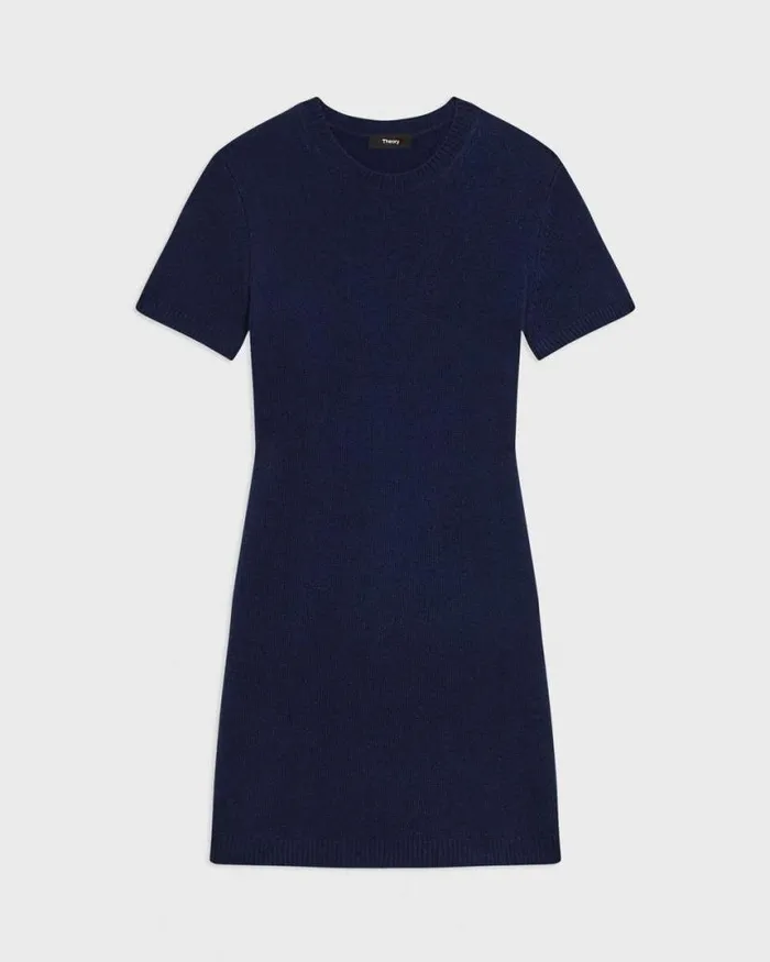 Dresses Women Theory Mini Sweater Dress In Felted WoolCashmere Dark Denim