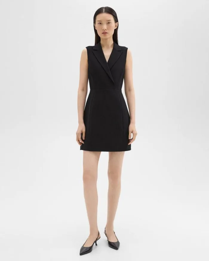 Dresses Women Theory Peak Lapel Mini Dress In Admiral Crepe Black