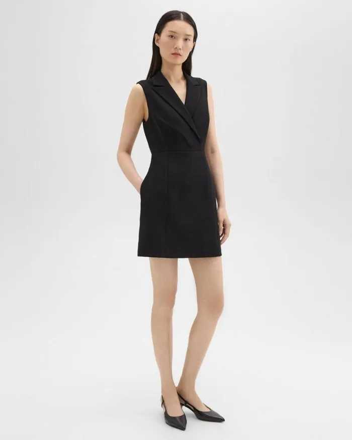 Dresses Women Theory Peak Lapel Mini Dress In Admiral Crepe Black