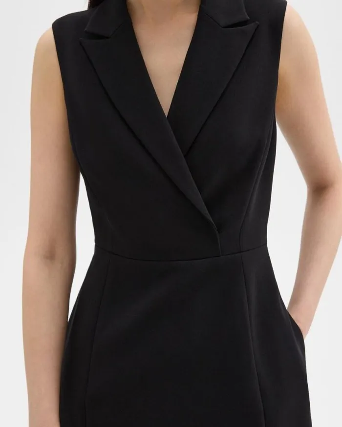 Dresses Women Theory Peak Lapel Mini Dress In Admiral Crepe Black