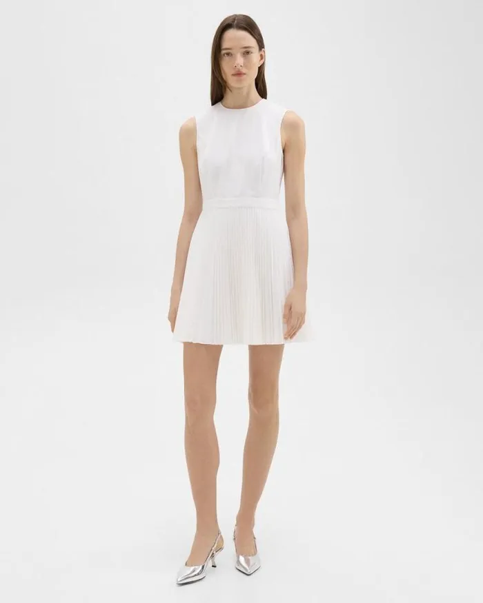 Dresses Women Theory Pleated Mini Dress In Sleek Poplin White