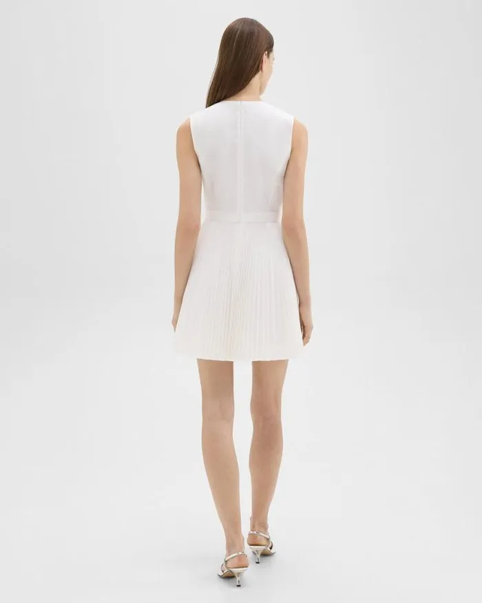Dresses Women Theory Pleated Mini Dress In Sleek Poplin White Dresses Women Theory Pleated Mini Dress In Sleek Poplin White