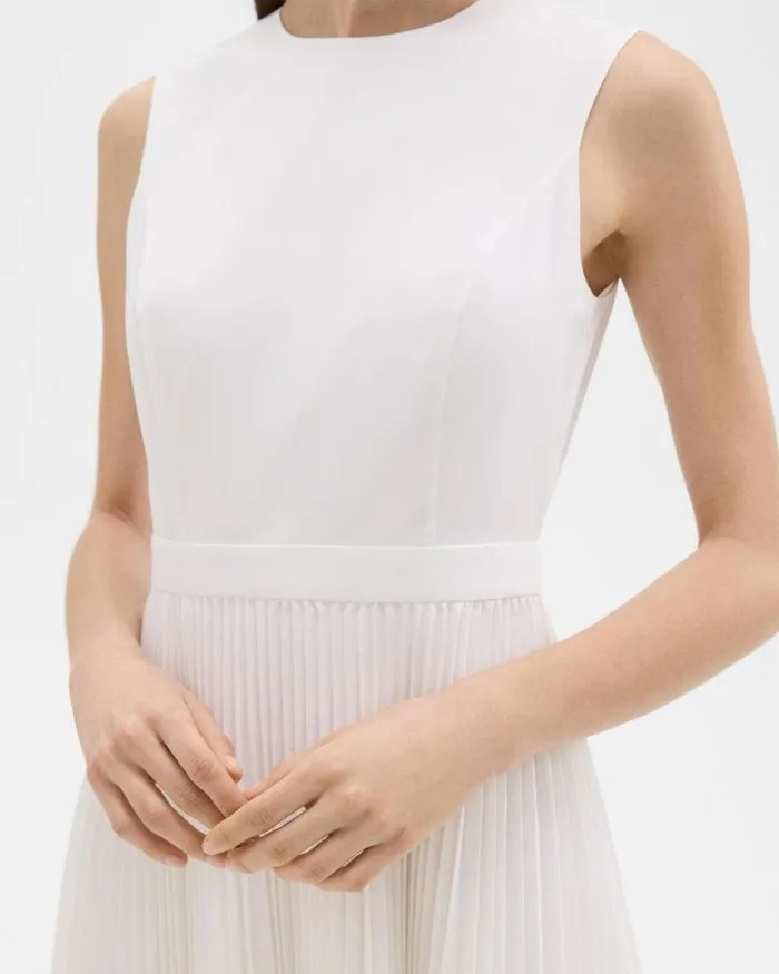 Dresses Women Theory Pleated Mini Dress In Sleek Poplin White Dresses Women Theory Pleated Mini Dress In Sleek Poplin White