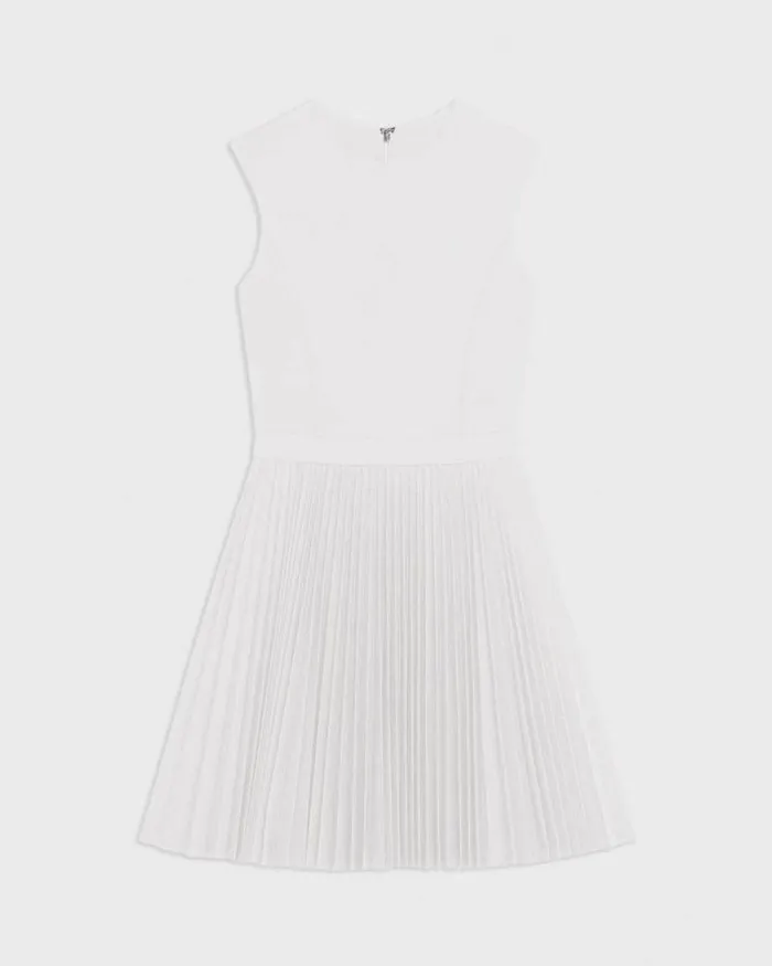 Dresses Women Theory Pleated Mini Dress In Sleek Poplin White Dresses Women Theory Pleated Mini Dress In Sleek Poplin White
