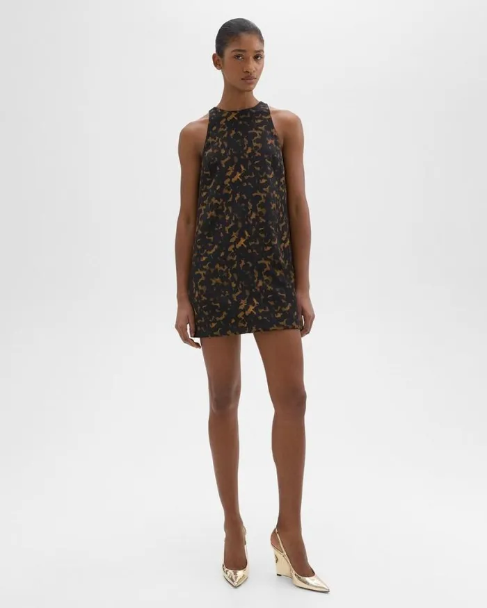 Dresses Women Theory Shift Dress In Tortoiseshell Printed Crepe Dark Brown Multi