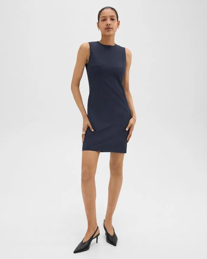 Dresses Women Theory Sleeveless Fitted Dress In Good Wool Nocturne Navy