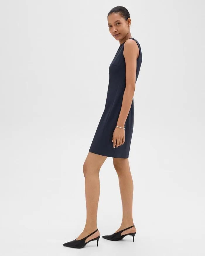 Dresses Women Theory Sleeveless Fitted Dress In Good Wool Nocturne Navy