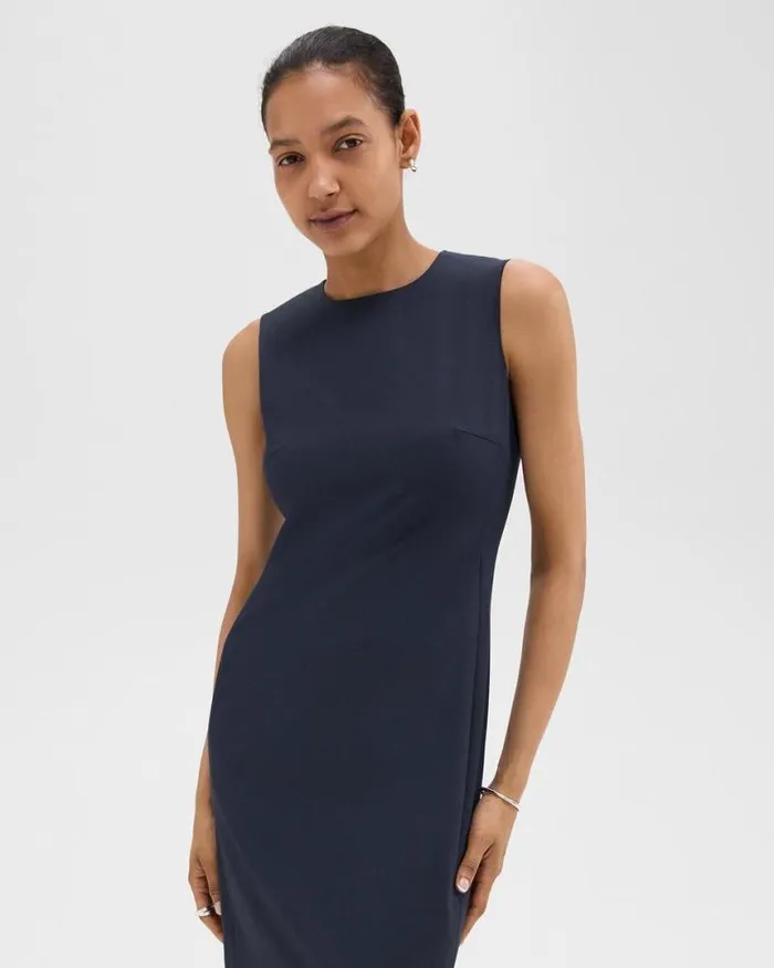 Dresses Women Theory Sleeveless Fitted Dress In Good Wool Nocturne Navy