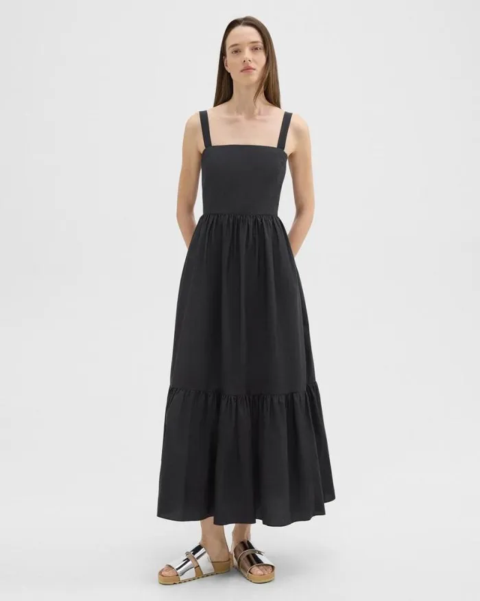 Dresses Women Theory Tiered Sleeveless Dress In CottonBlend Black