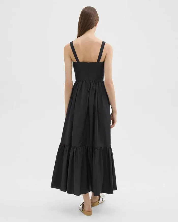 Dresses Women Theory Tiered Sleeveless Dress In CottonBlend Black Dresses Women Theory Tiered Sleeveless Dress In CottonBlend Black
