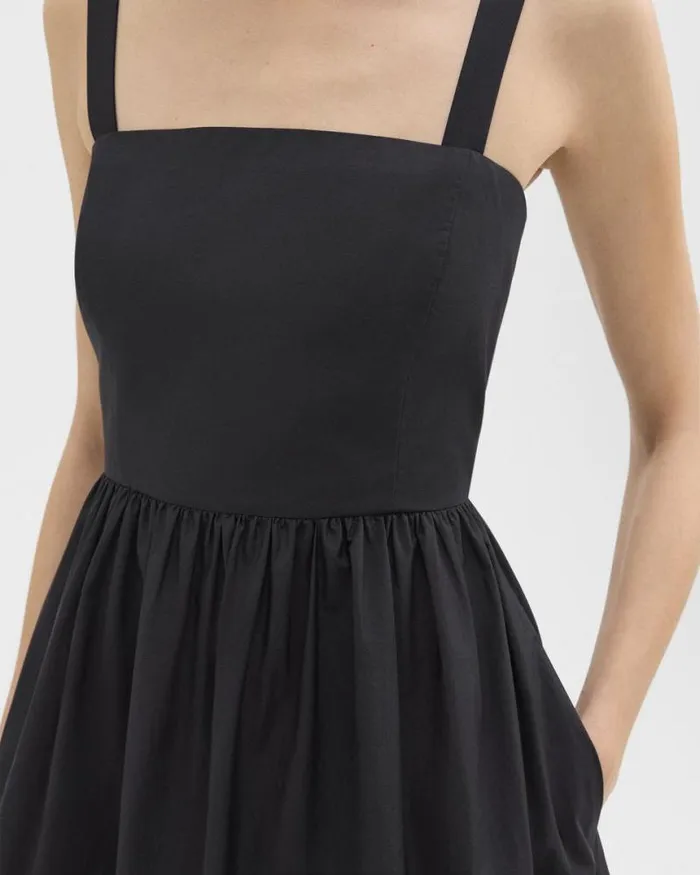 Dresses Women Theory Tiered Sleeveless Dress In CottonBlend Black Dresses Women Theory Tiered Sleeveless Dress In CottonBlend Black
