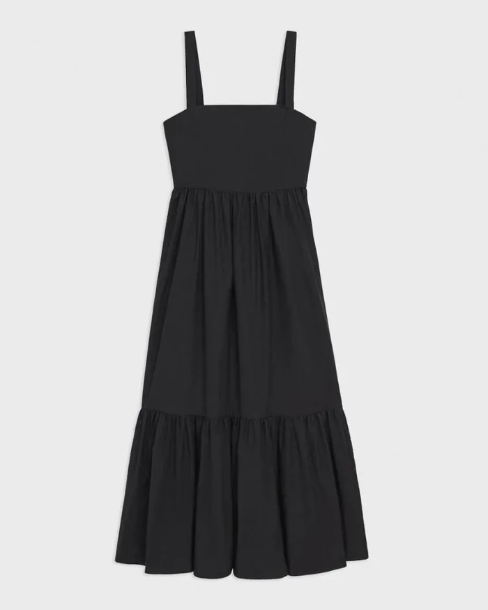 Dresses Women Theory Tiered Sleeveless Dress In CottonBlend Black Dresses Women Theory Tiered Sleeveless Dress In CottonBlend Black