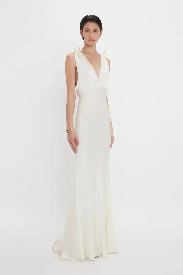 Dresses Women Victoria Beckham Gathered Shoulder FloorLength Cami Gown In Ivory