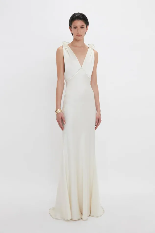 Dresses Women Victoria Beckham Gathered Shoulder FloorLength Cami Gown In Ivory