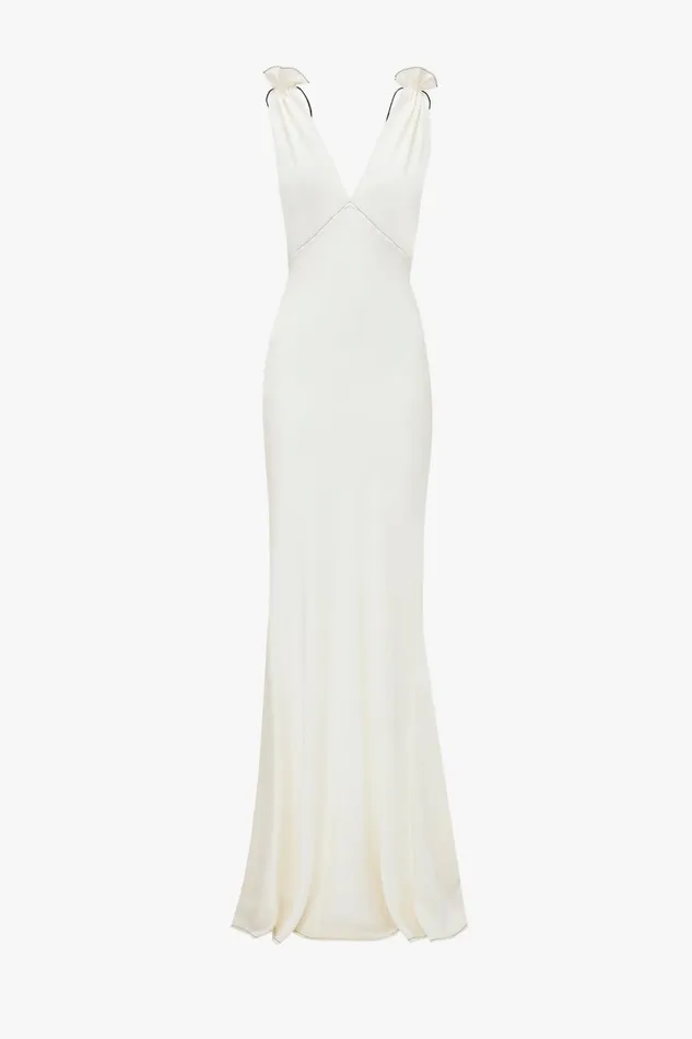 Dresses Women Victoria Beckham Gathered Shoulder FloorLength Cami Gown In Ivory