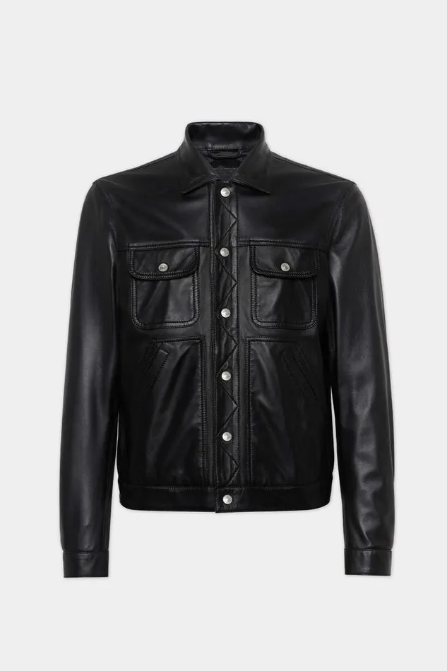 Dsquared2 Coats and Outerwear Leather Boxy Jean Jacket Black 8211 Men