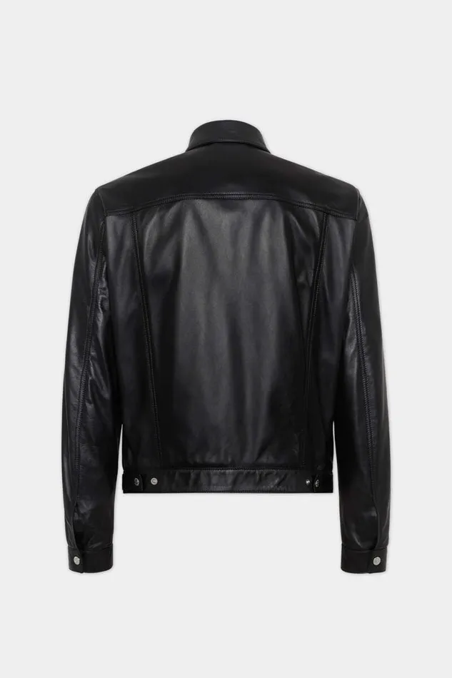 Dsquared2 Coats and Outerwear Leather Boxy Jean Jacket Black 8211 Men