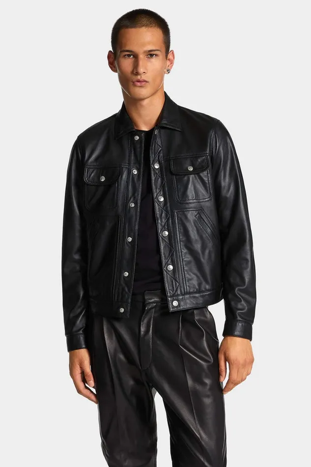 Dsquared2 Coats and Outerwear Leather Boxy Jean Jacket Black 8211 Men