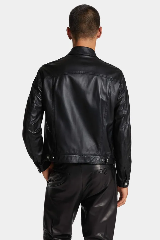 Dsquared2 Coats and Outerwear Leather Boxy Jean Jacket Black 8211 Men