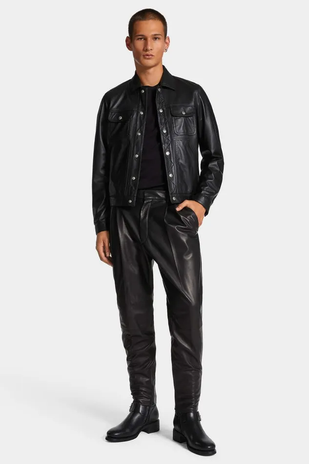 Dsquared2 Coats and Outerwear Leather Boxy Jean Jacket Black 8211 Men