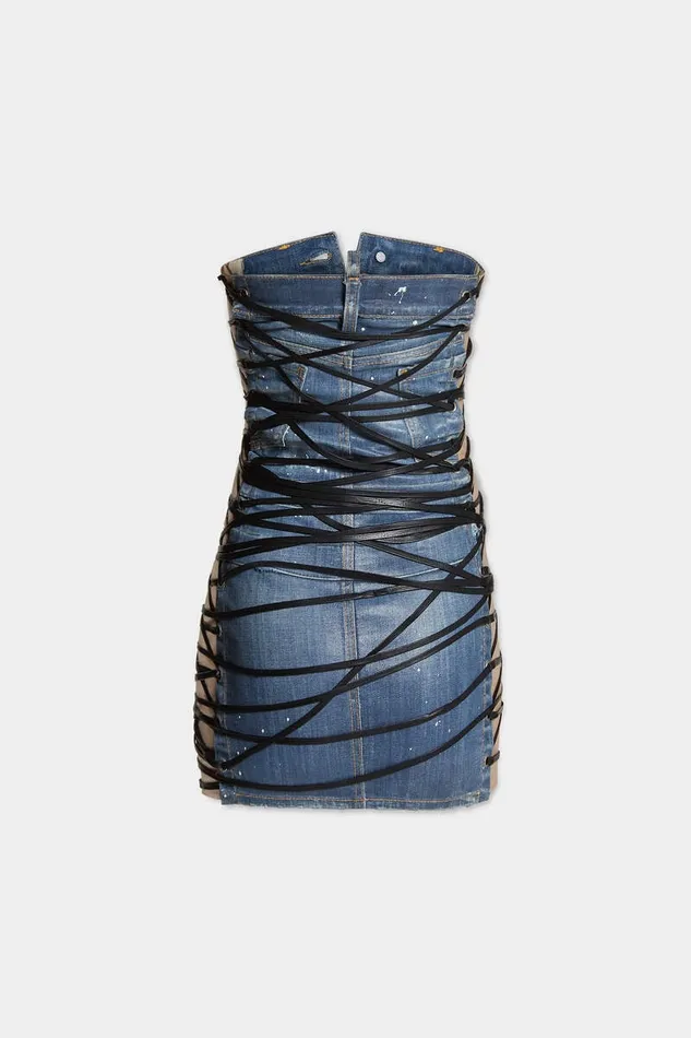 Dsquared2 Dresses and Jumpsuits Light Frozen Wash Lace Up Jean Dress Navy 8211 Women