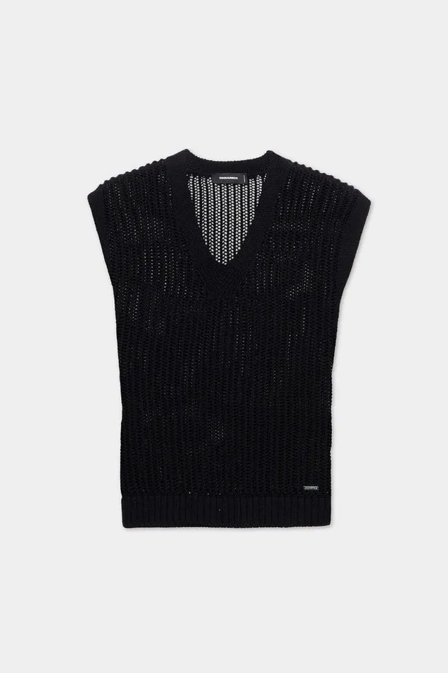 Dsquared2 Knitwear OpenKnit V Neck Vest Black 8211 Men