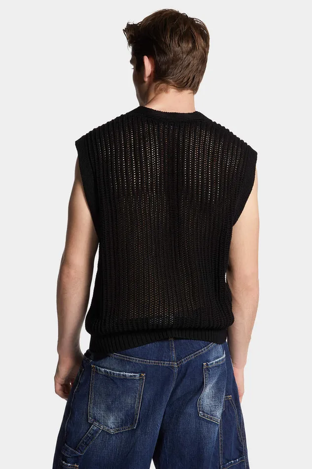 Dsquared2 Knitwear OpenKnit V Neck Vest Black 8211 Men