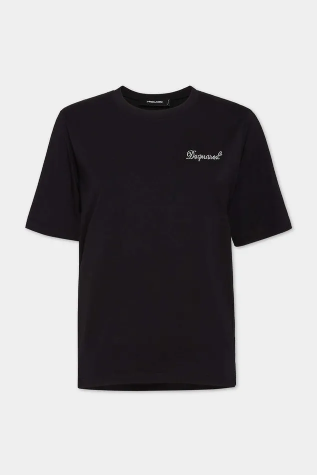 Dsquared2 Tops and TShirts Easy Fit Crystal Logo TShirt Black 8211 Women