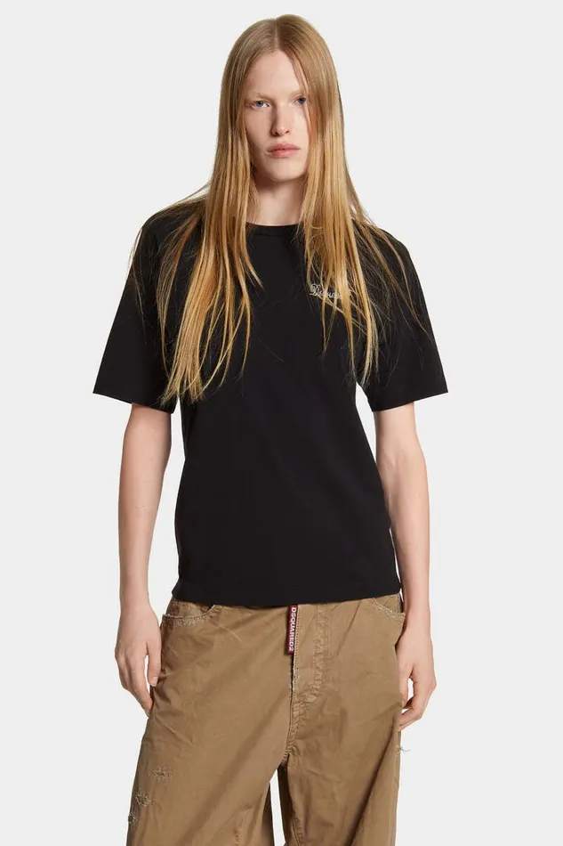 Dsquared2 Tops and TShirts Easy Fit Crystal Logo TShirt Black 8211 Women