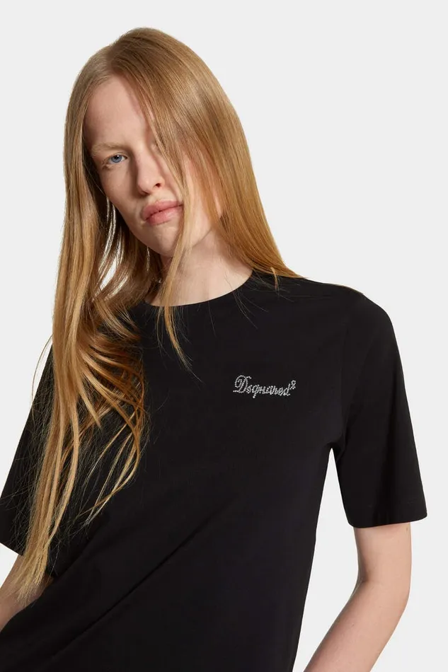 Dsquared2 Tops and TShirts Easy Fit Crystal Logo TShirt Black 8211 Women