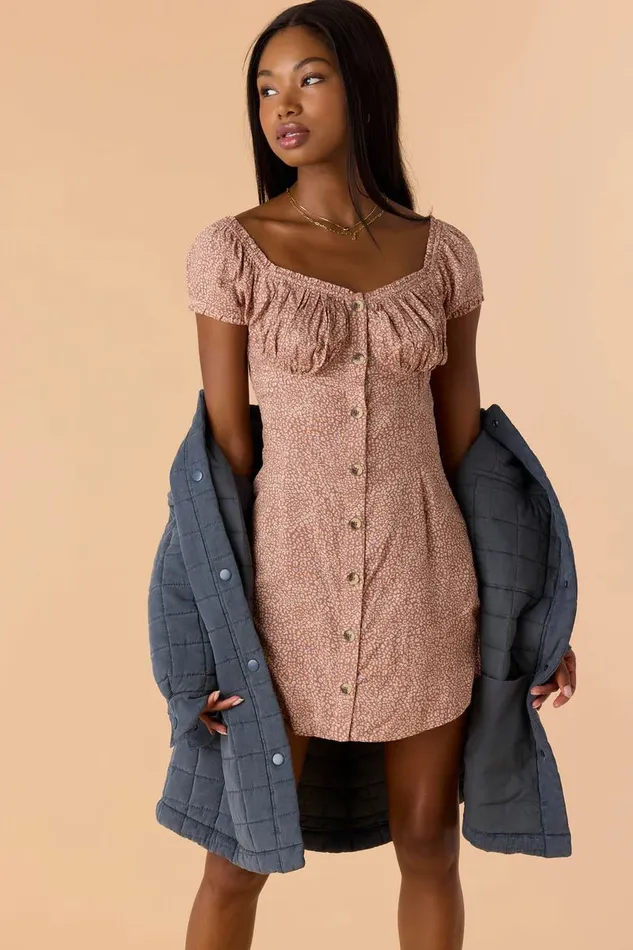 ELLISON LORDES ANIMAL OFFTHESHOULDER MINI DRESS Burlwood Women O039NEILL Clothing
