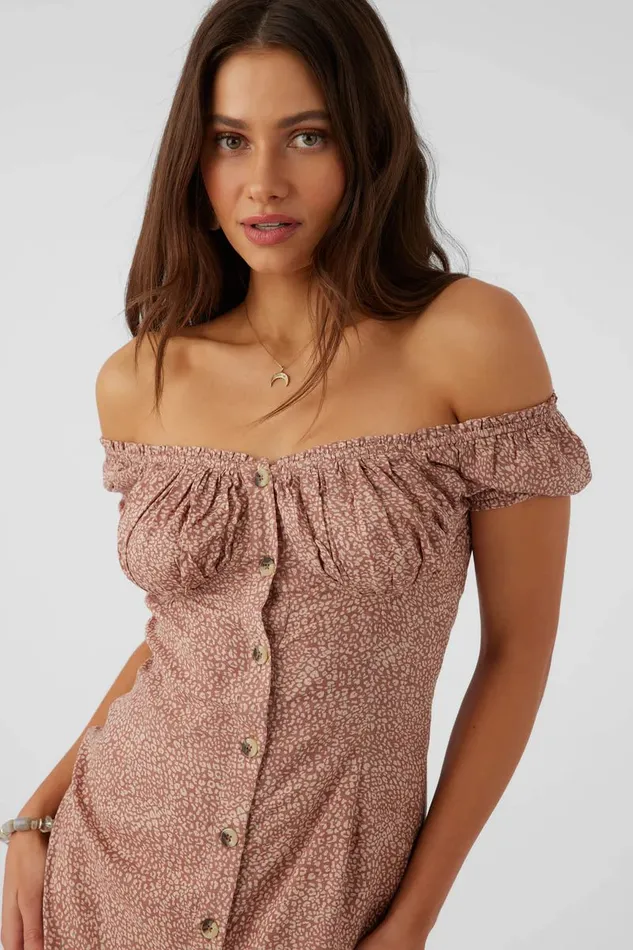 ELLISON LORDES ANIMAL OFFTHESHOULDER MINI DRESS Burlwood Women O039NEILL Clothing