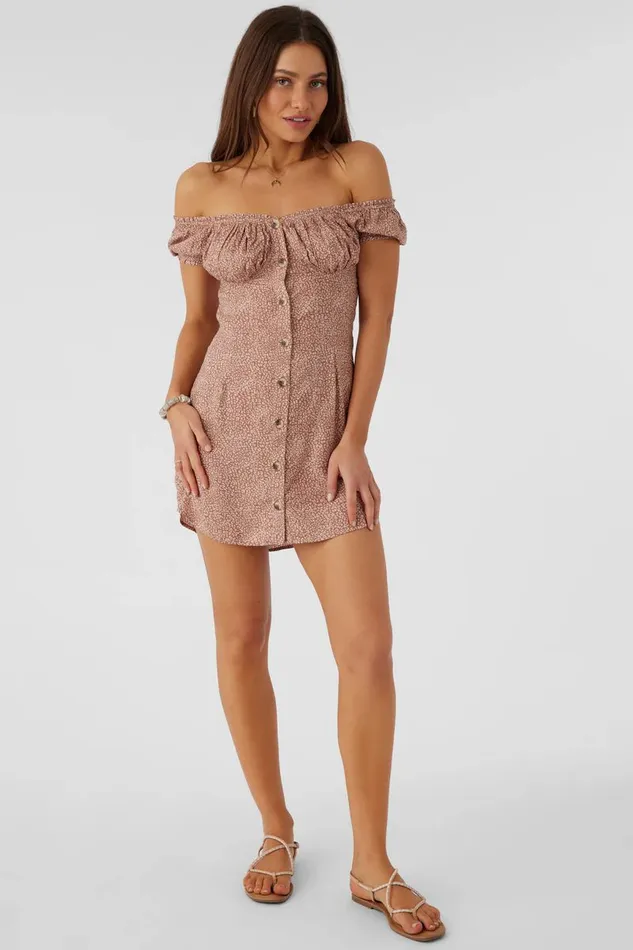 ELLISON LORDES ANIMAL OFFTHESHOULDER MINI DRESS Burlwood Women O039NEILL Clothing