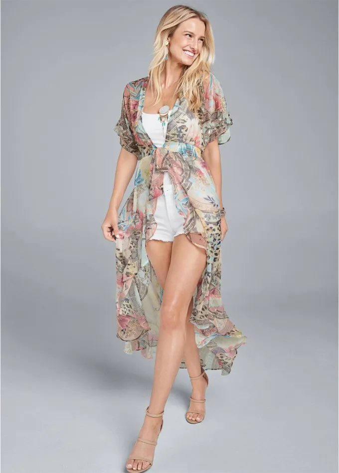 EMBELLISHED FLORAL AND PAISLEY PRINT MAXI TOP Blush Multi Women VENUS Night Out Tops