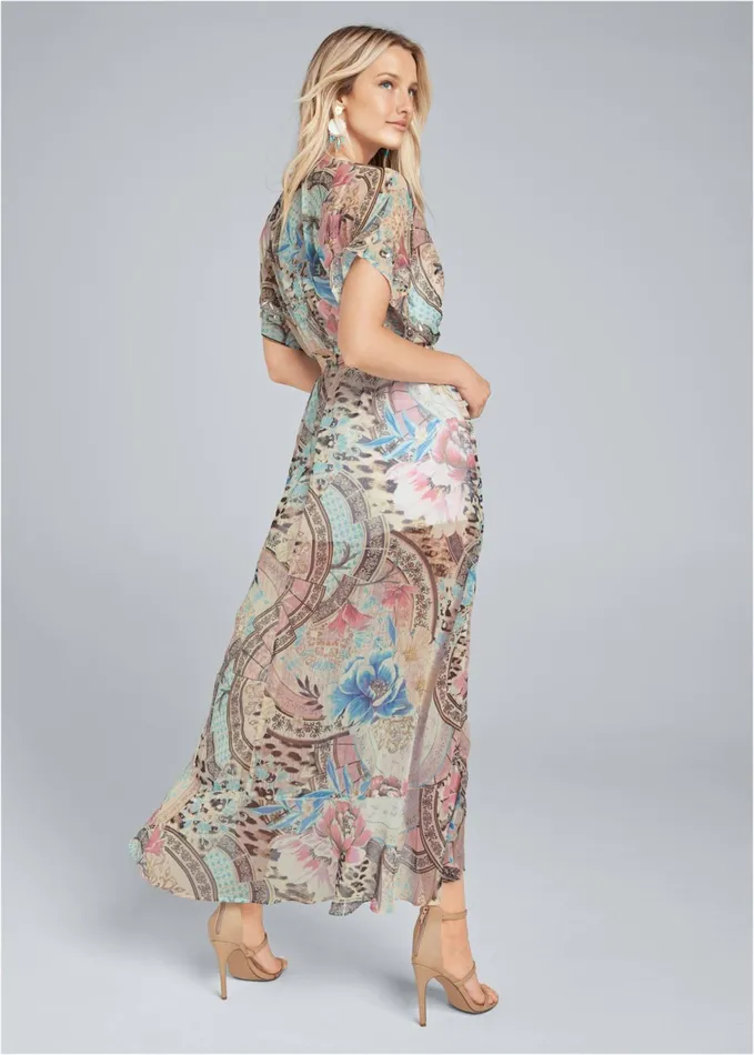 EMBELLISHED FLORAL AND PAISLEY PRINT MAXI TOP Blush Multi Women VENUS Night Out Tops