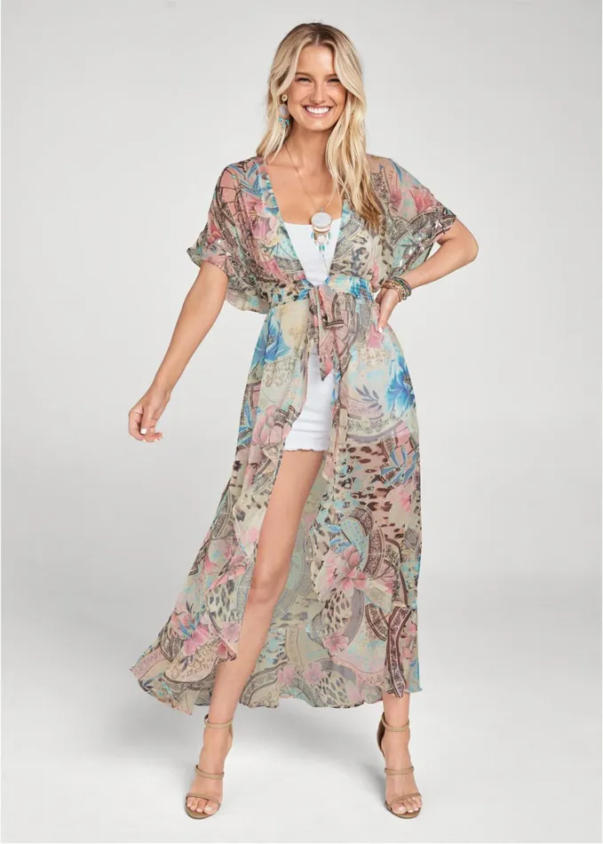 EMBELLISHED FLORAL AND PAISLEY PRINT MAXI TOP Blush Multi Women VENUS Night Out Tops