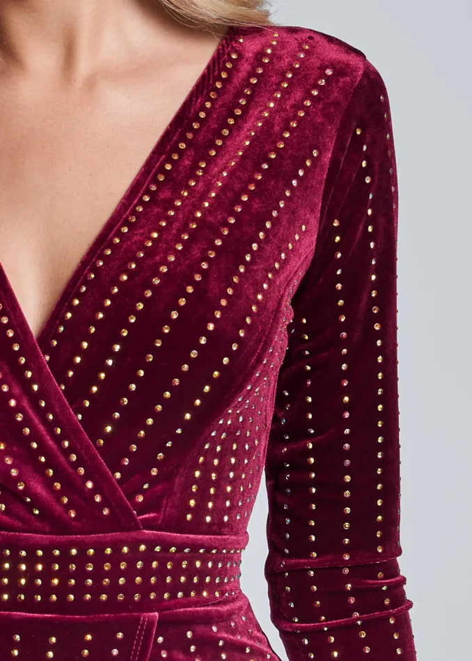 EMBELLISHED VELVET DRESS Burgundy Multi Women VENUS Short Dresses