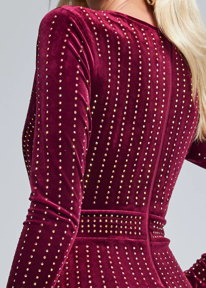 EMBELLISHED VELVET DRESS Burgundy Multi Women VENUS Short Dresses