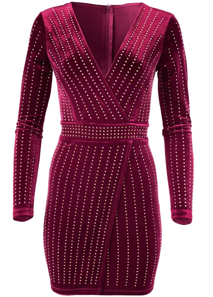 EMBELLISHED VELVET DRESS Burgundy Multi Women VENUS Short Dresses