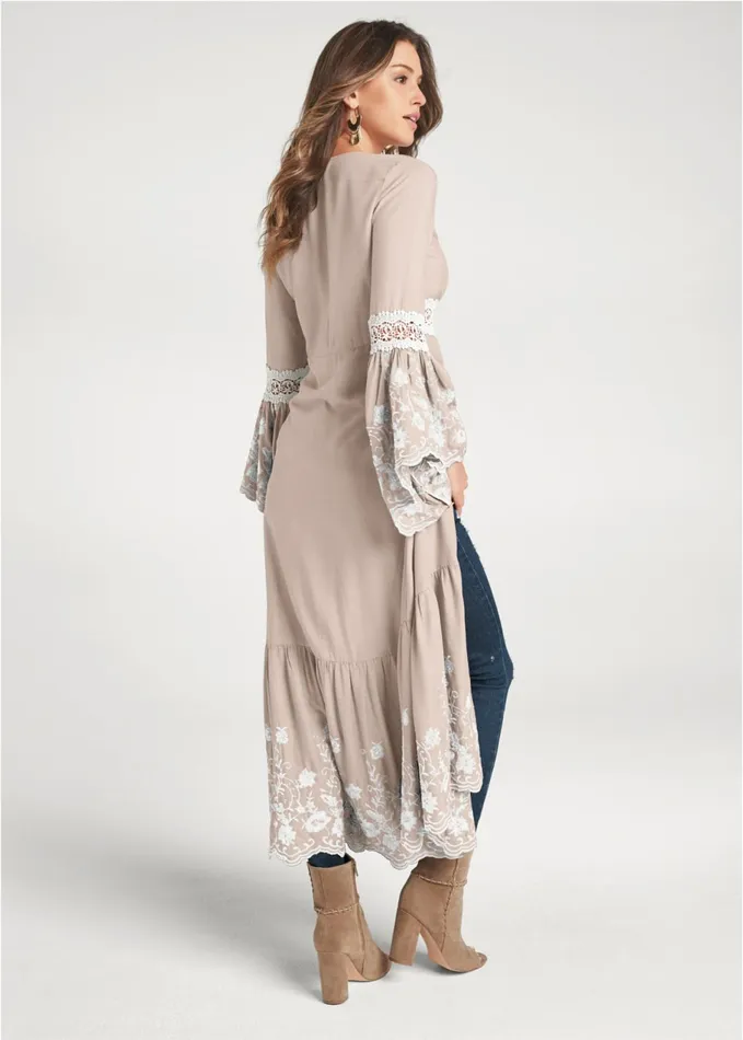 EMBROIDERED MAXI TOP Off White and Brown Women VENUS Night Out Tops