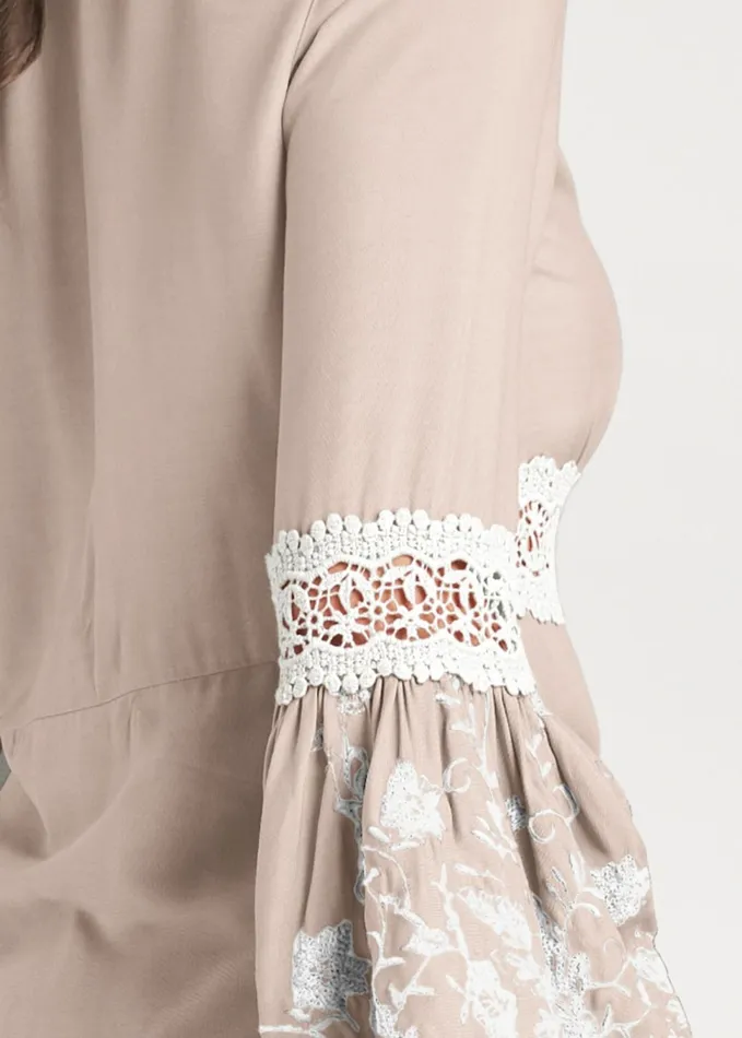 EMBROIDERED MAXI TOP Off White and Brown Women VENUS Night Out Tops