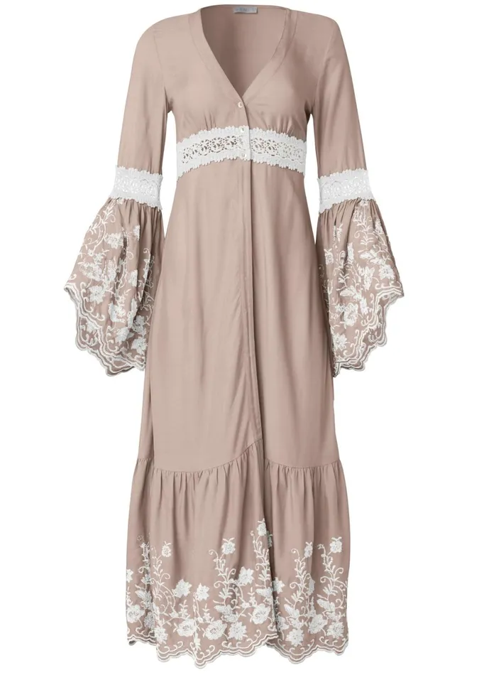 EMBROIDERED MAXI TOP Off White and Brown Women VENUS Night Out Tops